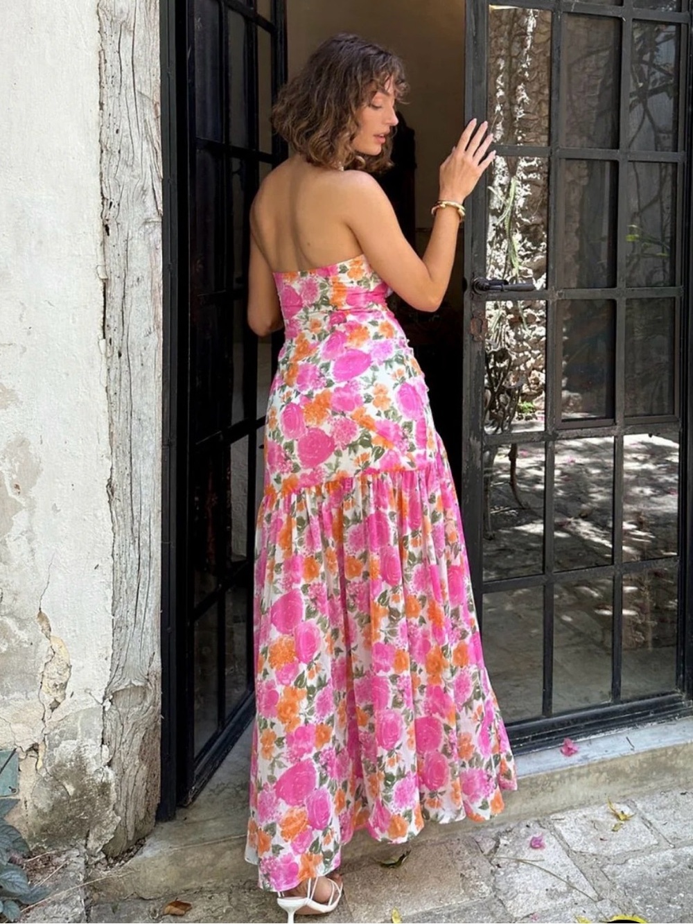 12th Tribe Strapless Drop Waist Pink Floral Maxi Dress - Picture 3 of 16